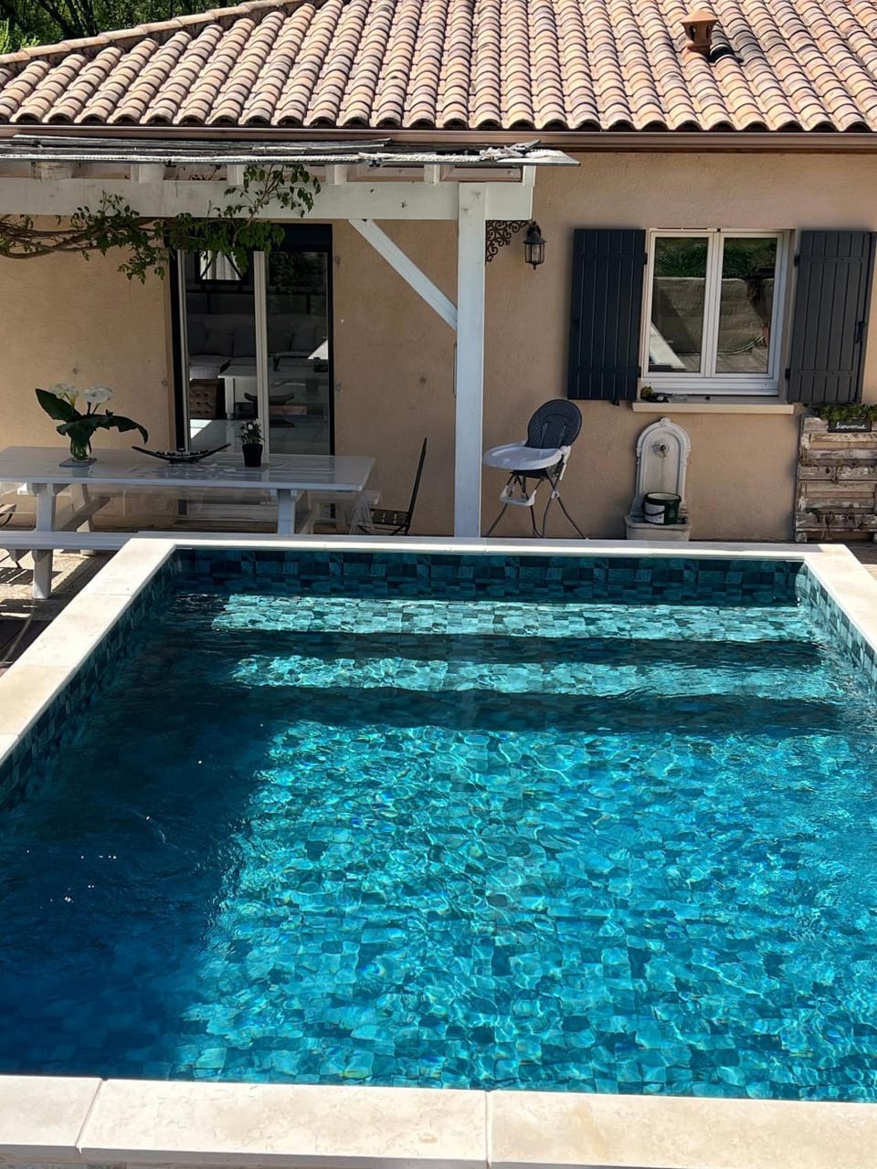 Property building, Living room, Swimming pool