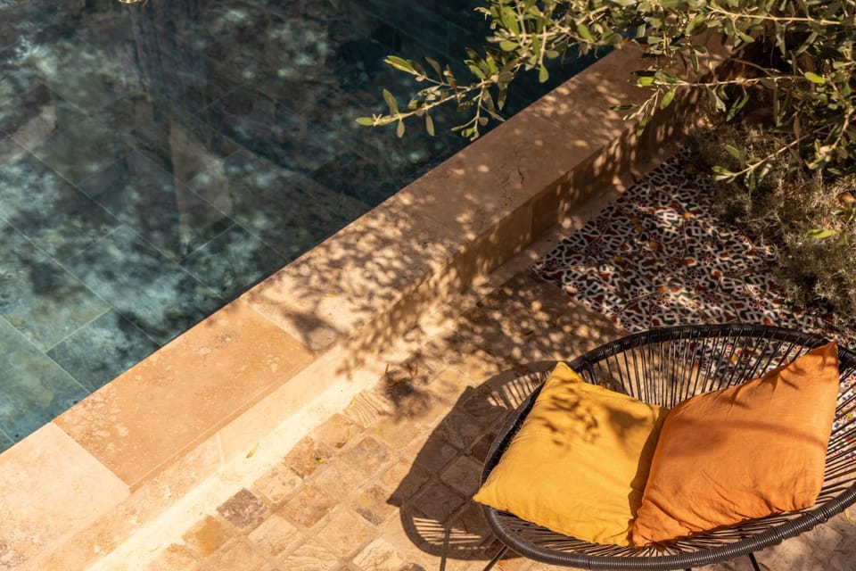 Decorative detail, Pool view, Swimming pool, sunbed