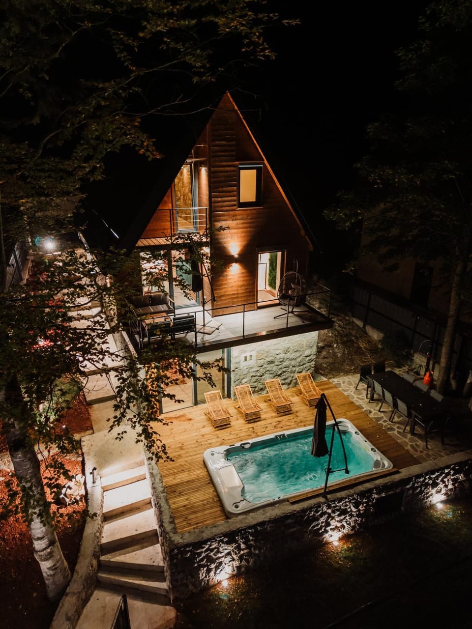 Night, Hot Tub, Pool view, sunbed