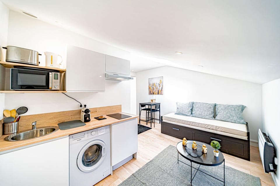 Kitchen or kitchenette, Seating area, minibar, stove, washing machine