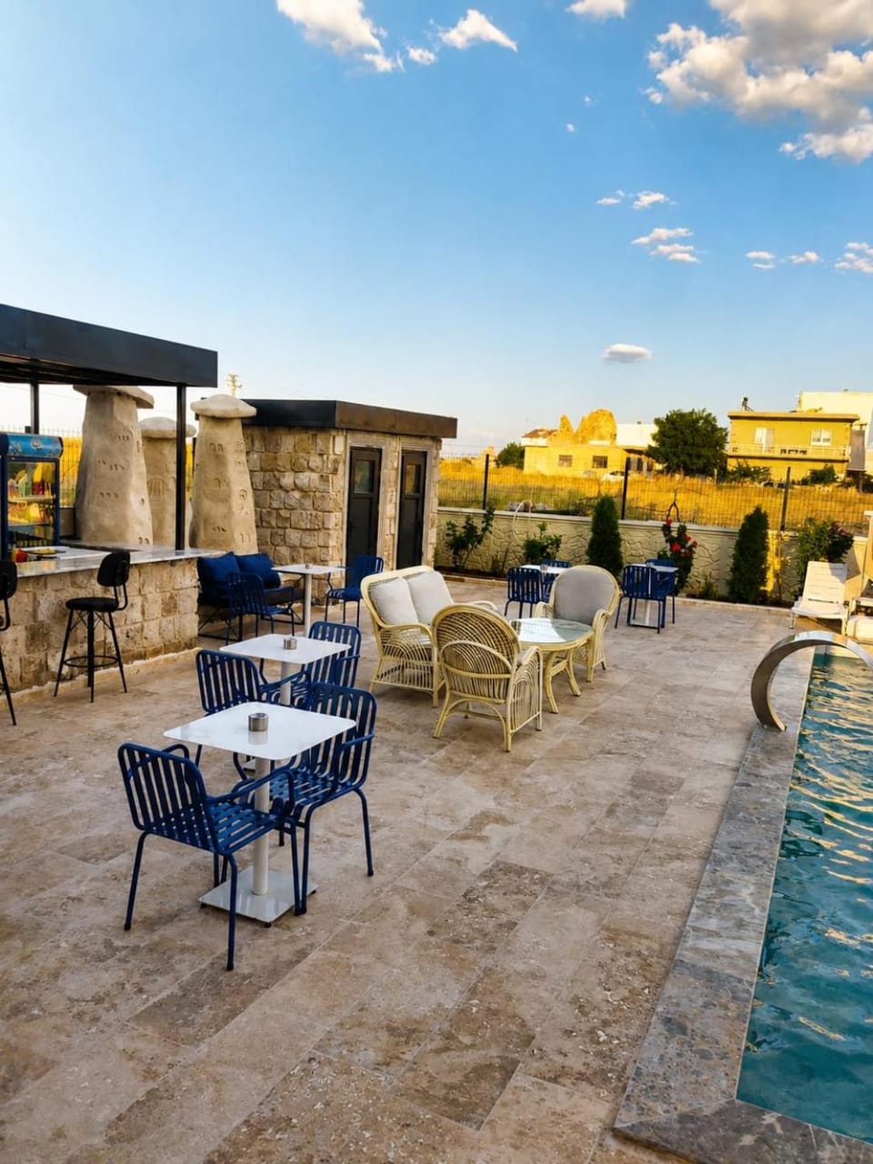 Patio, Day, Natural landscape, Seating area, Pool view, Swimming pool, sunbed