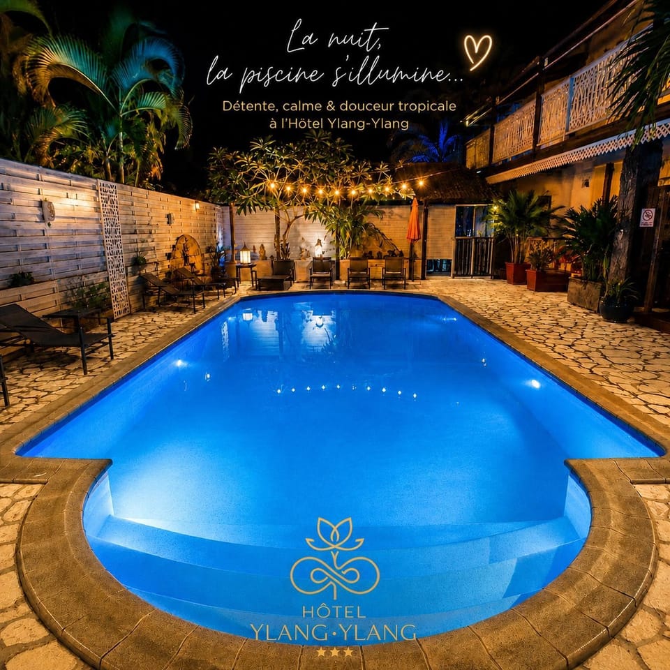 Property building, Night, Swimming pool