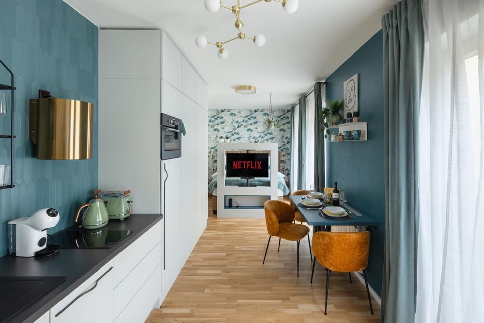 Kitchen or kitchenette, Living room, Dining area