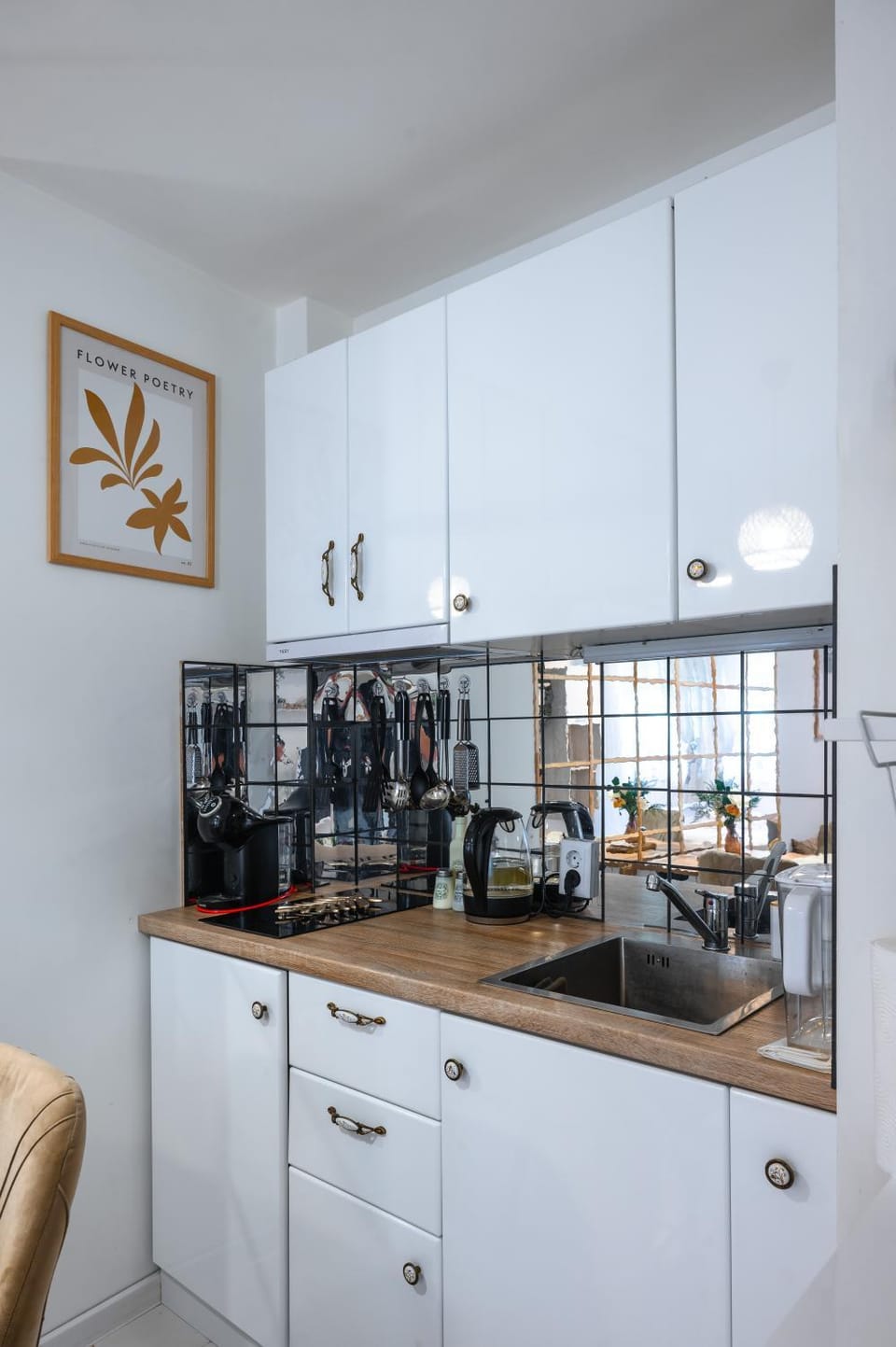 Kitchen or kitchenette, stove