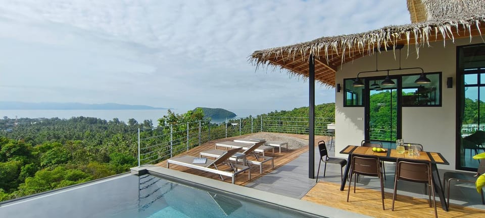 Patio, Natural landscape, Solarium, Dining area, Sea view, Swimming pool, sunbed