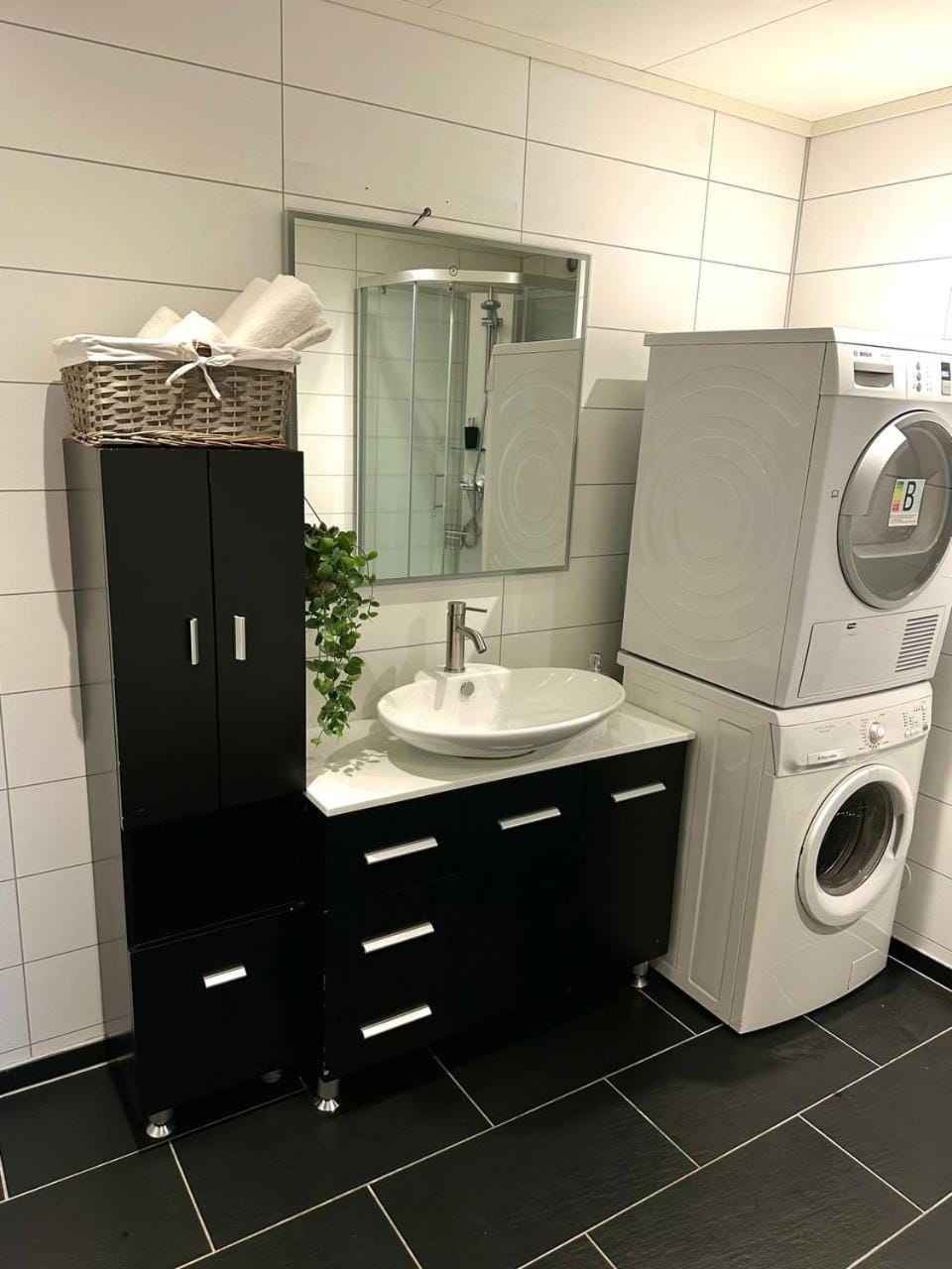 Bathroom, washing machine, dryer