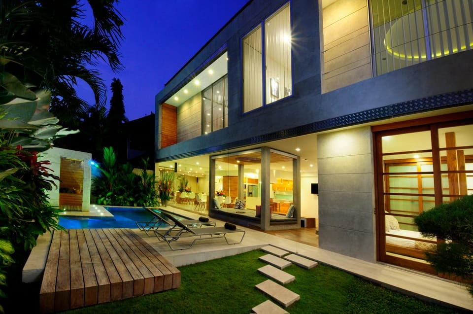 Property building, Night, Swimming pool