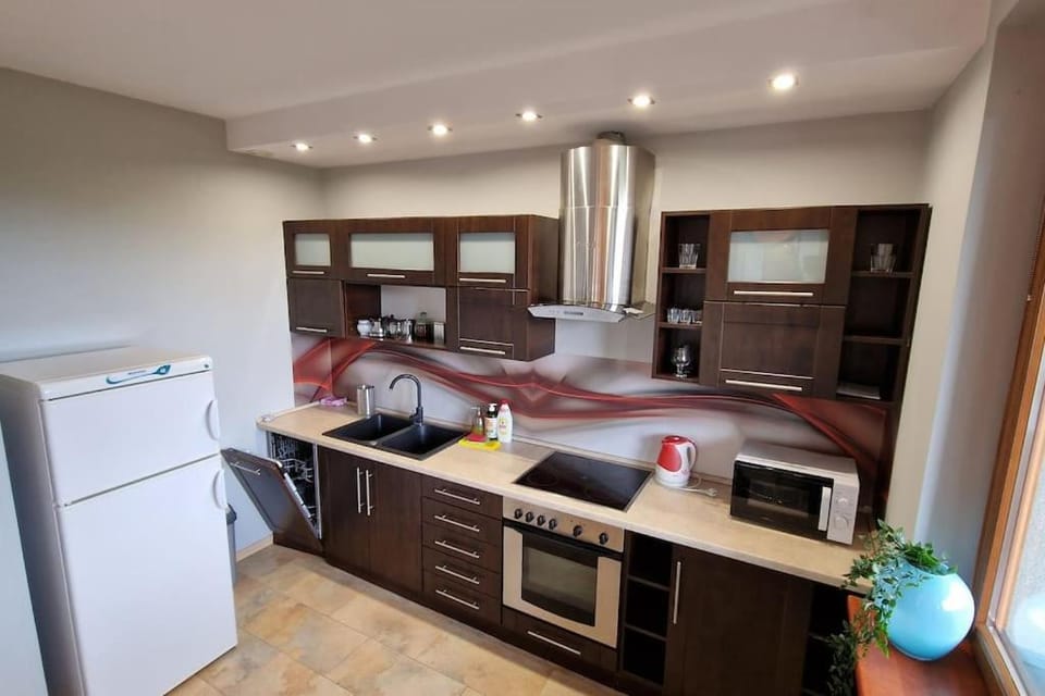 Kitchen or kitchenette, dishwasher, stove