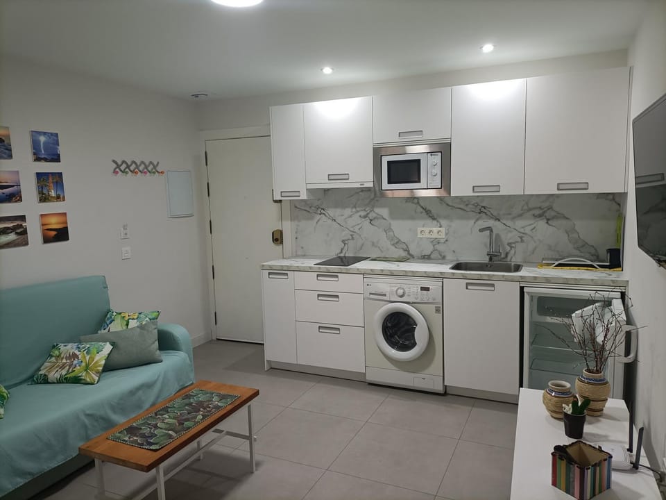 Kitchen or kitchenette, minibar, stove, washing machine