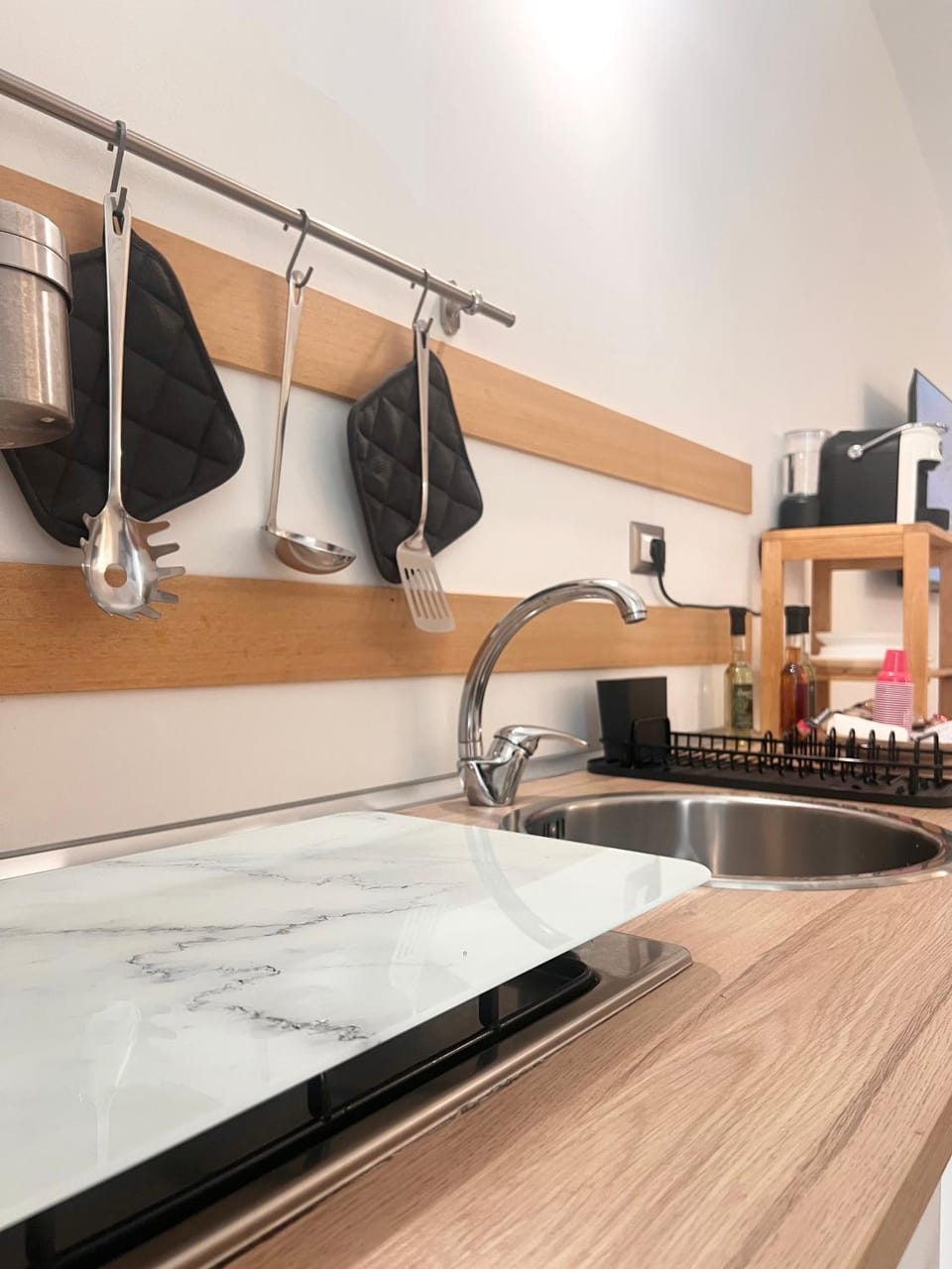 Kitchen or kitchenette, stove