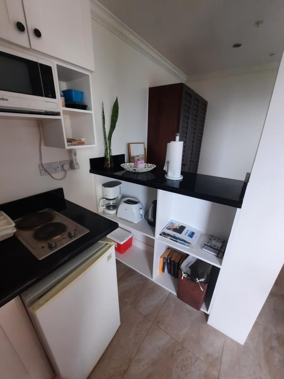 Kitchen or kitchenette, stove