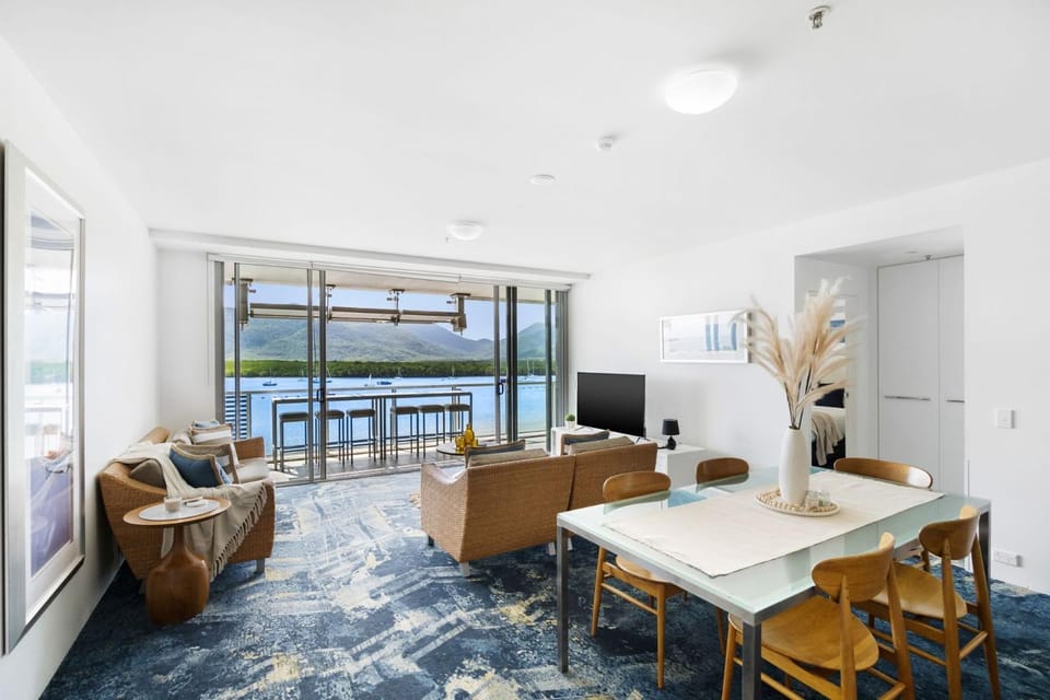Natural landscape, Living room, Seating area, Dining area, River view