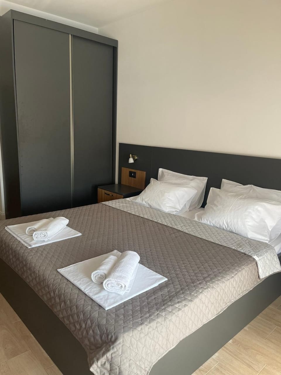 Bed, wardrobe