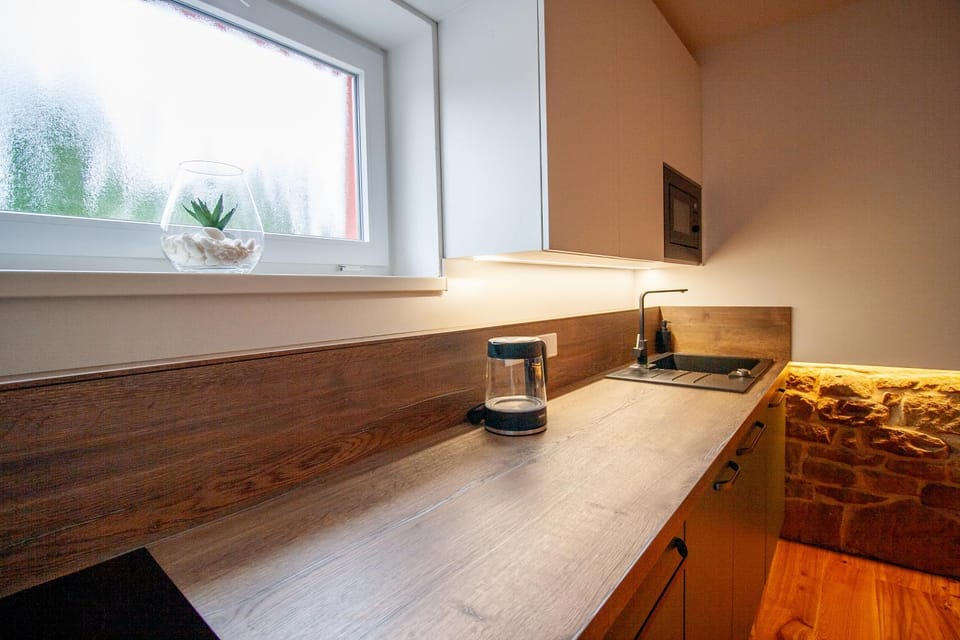 Kitchen or kitchenette, stove, kitchen