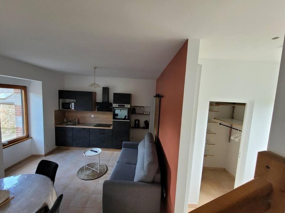 Kitchen or kitchenette, Living room, Dining area