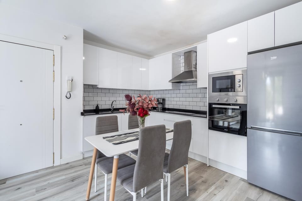 Kitchen or kitchenette, stove