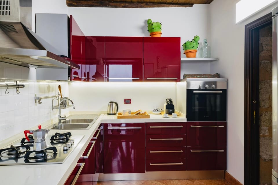 Kitchen or kitchenette, stove, toaster