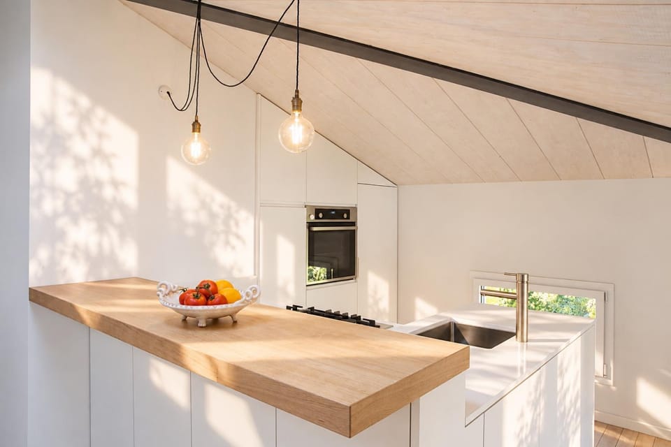 Kitchen or kitchenette, stove