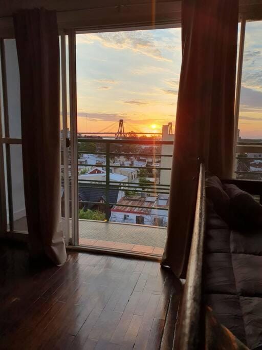 Balcony/Terrace, Living room, Seating area, Sunset