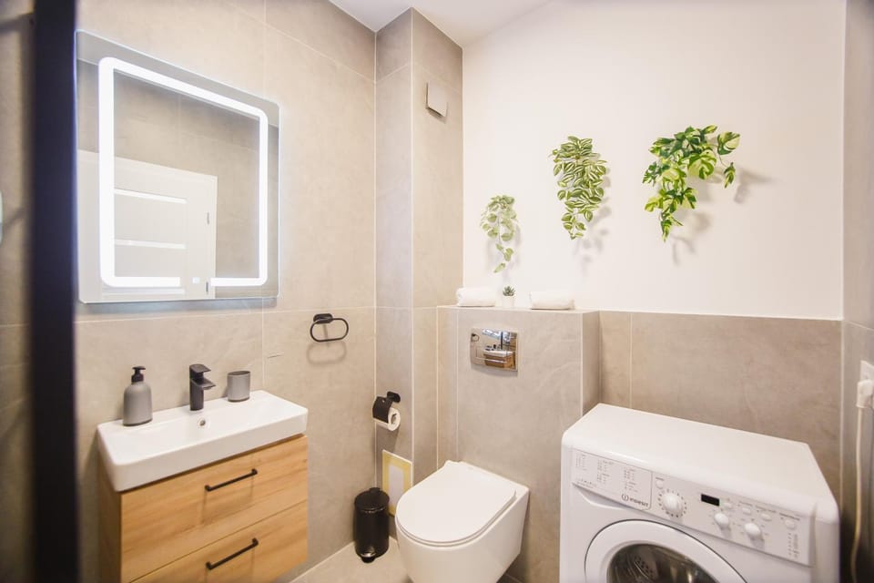 Toilet, Bathroom, towels, washing machine