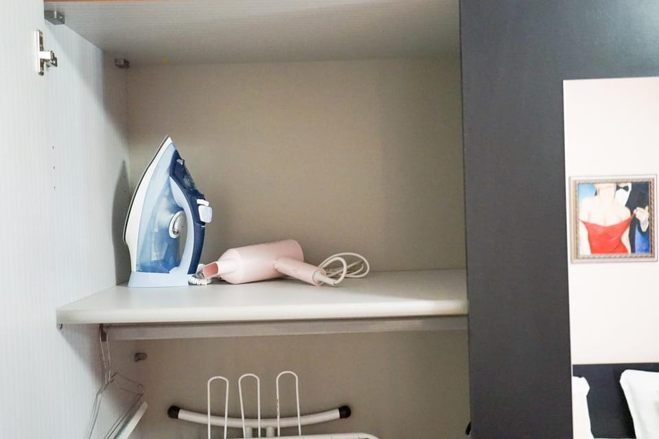 Bed, flat iron, furniture, hair dresser, heating, storage