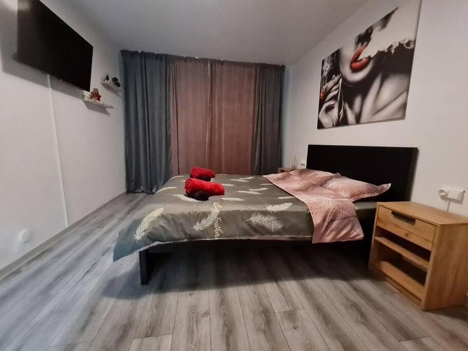 Bed, TV and multimedia, Photo of the whole room, Bedroom, towels
