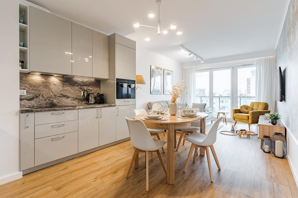 Kitchen or kitchenette, Living room, Seating area, Dining area, minibar, stove