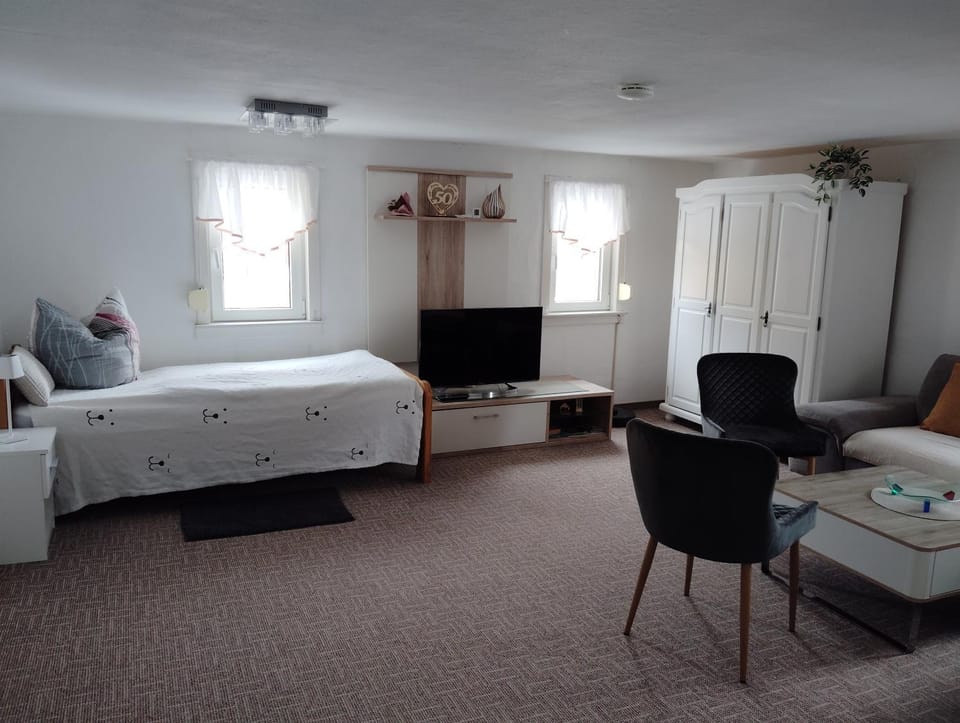 Communal lounge/ TV room, Bed, TV and multimedia, Living room, Photo of the whole room, Seating area, Evening entertainment, Bedroom, wardrobe