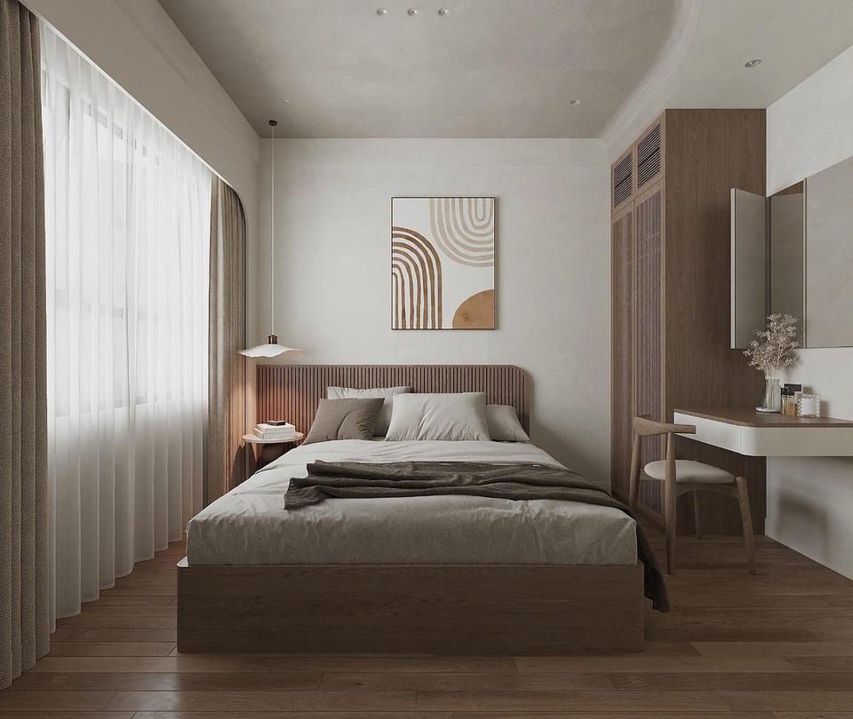 Bed, Photo of the whole room, towels, wardrobe