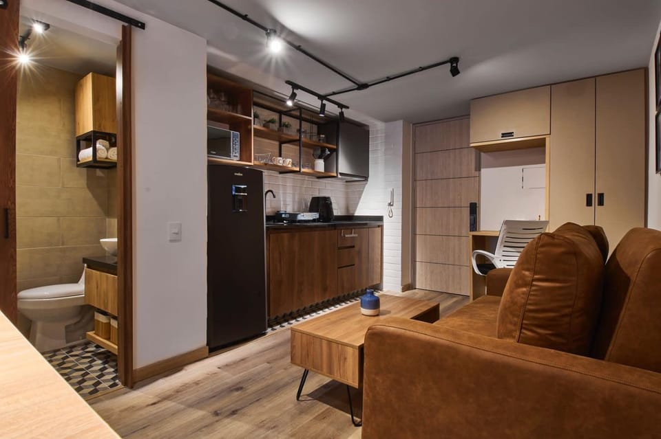 Kitchen or kitchenette, Living room, Seating area