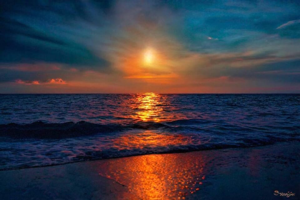 Beach, Sea view, Sunset
