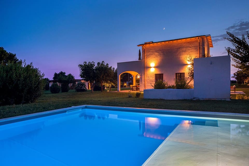 Property building, Night, Swimming pool