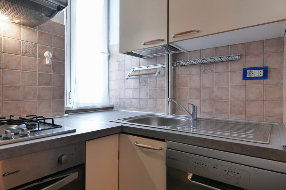 Kitchen or kitchenette, stove