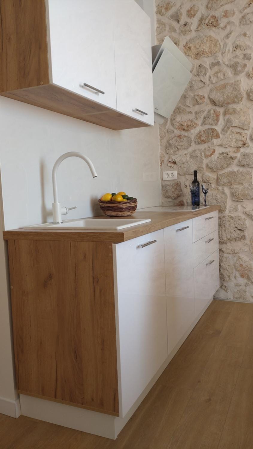Kitchen or kitchenette, stove