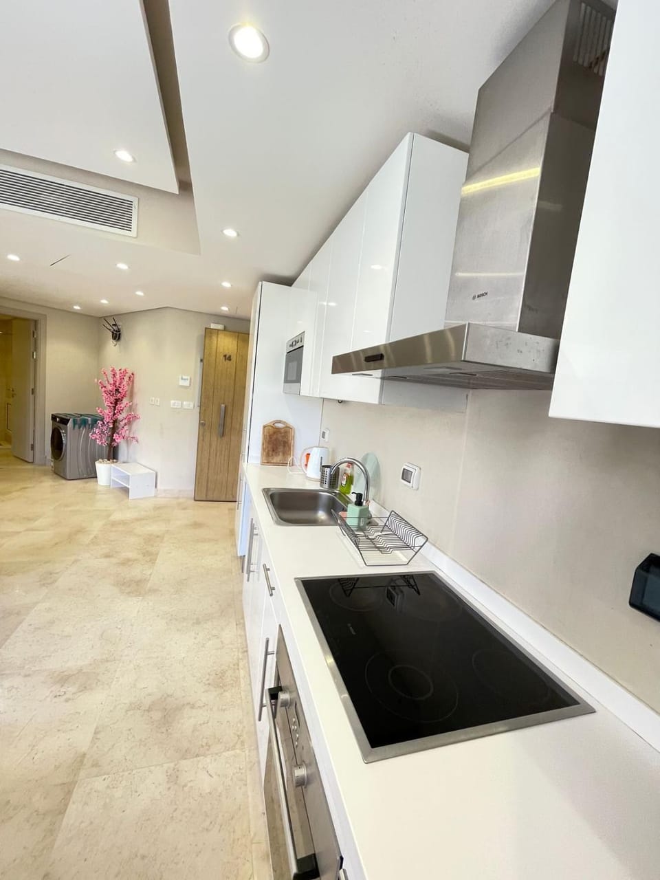 Kitchen or kitchenette, stove