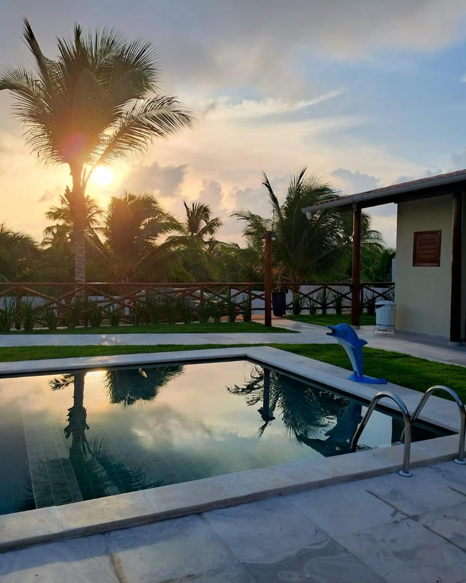 Property building, Swimming pool, Sunset