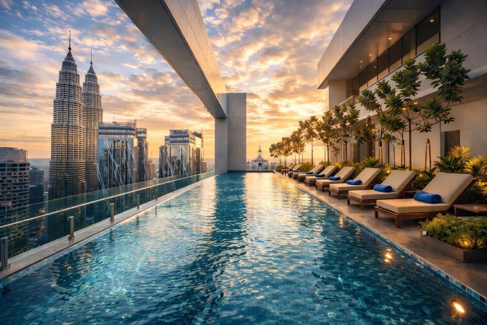 Pool view, Sunset