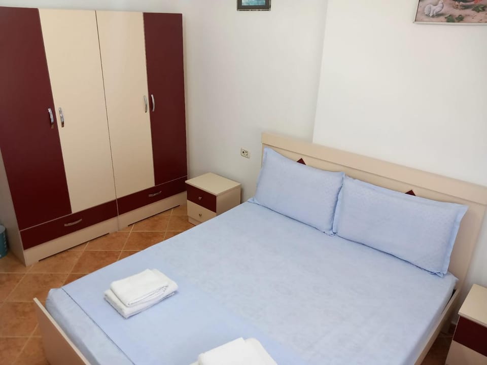 Bed, wardrobe