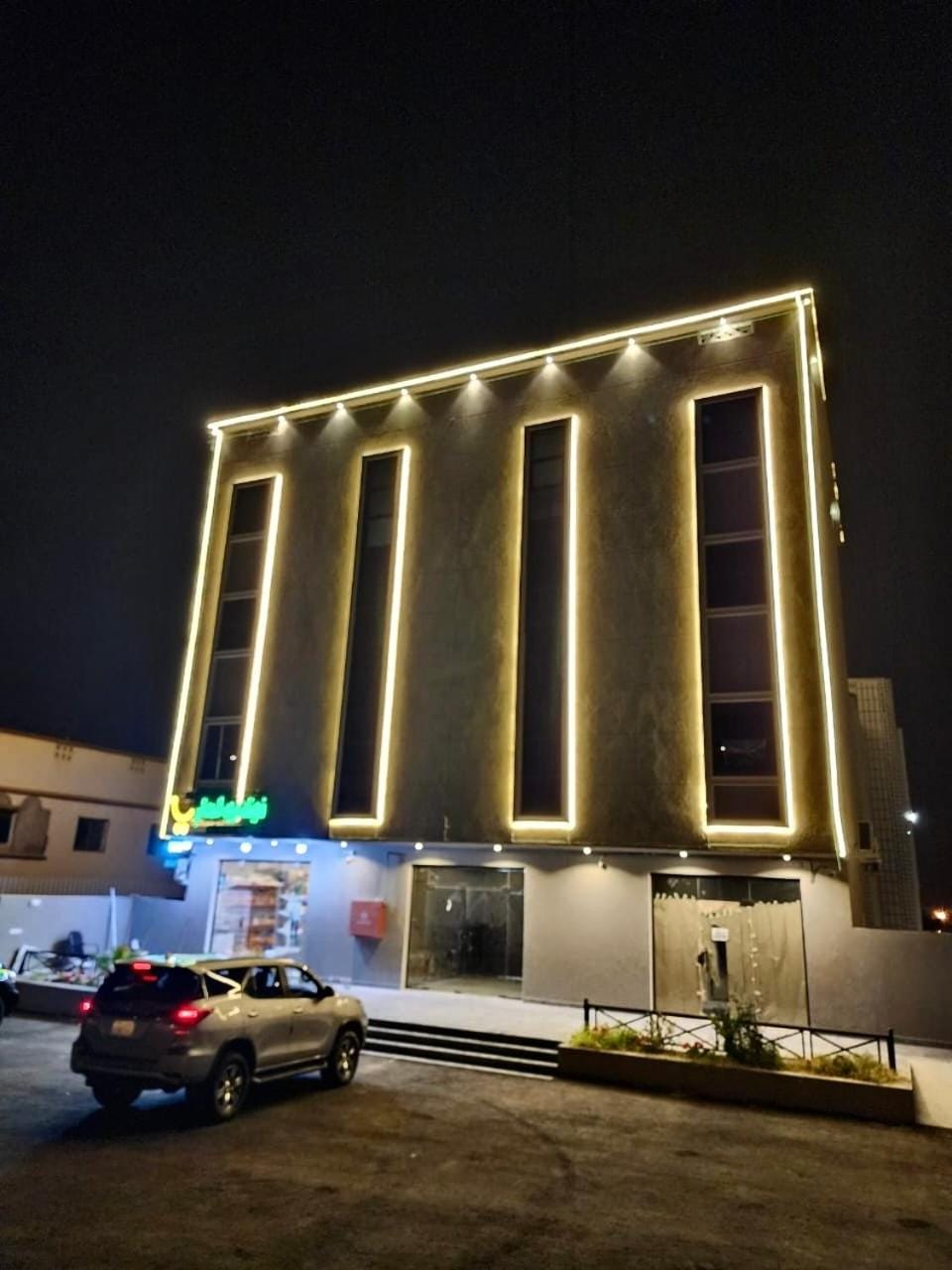 Property building, Night, Parking