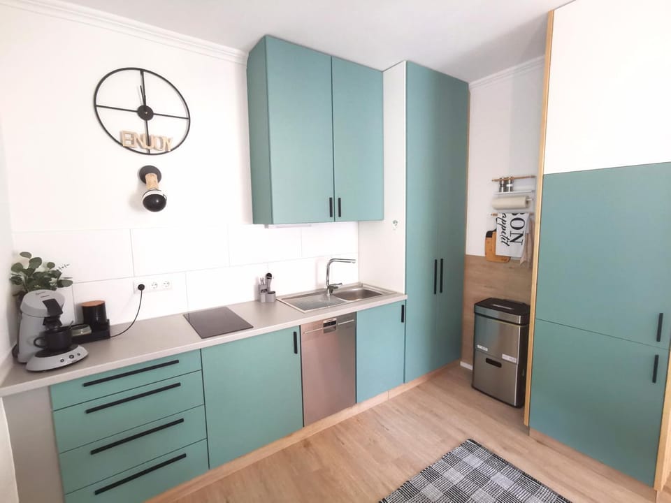 Kitchen or kitchenette, dishwasher, stove