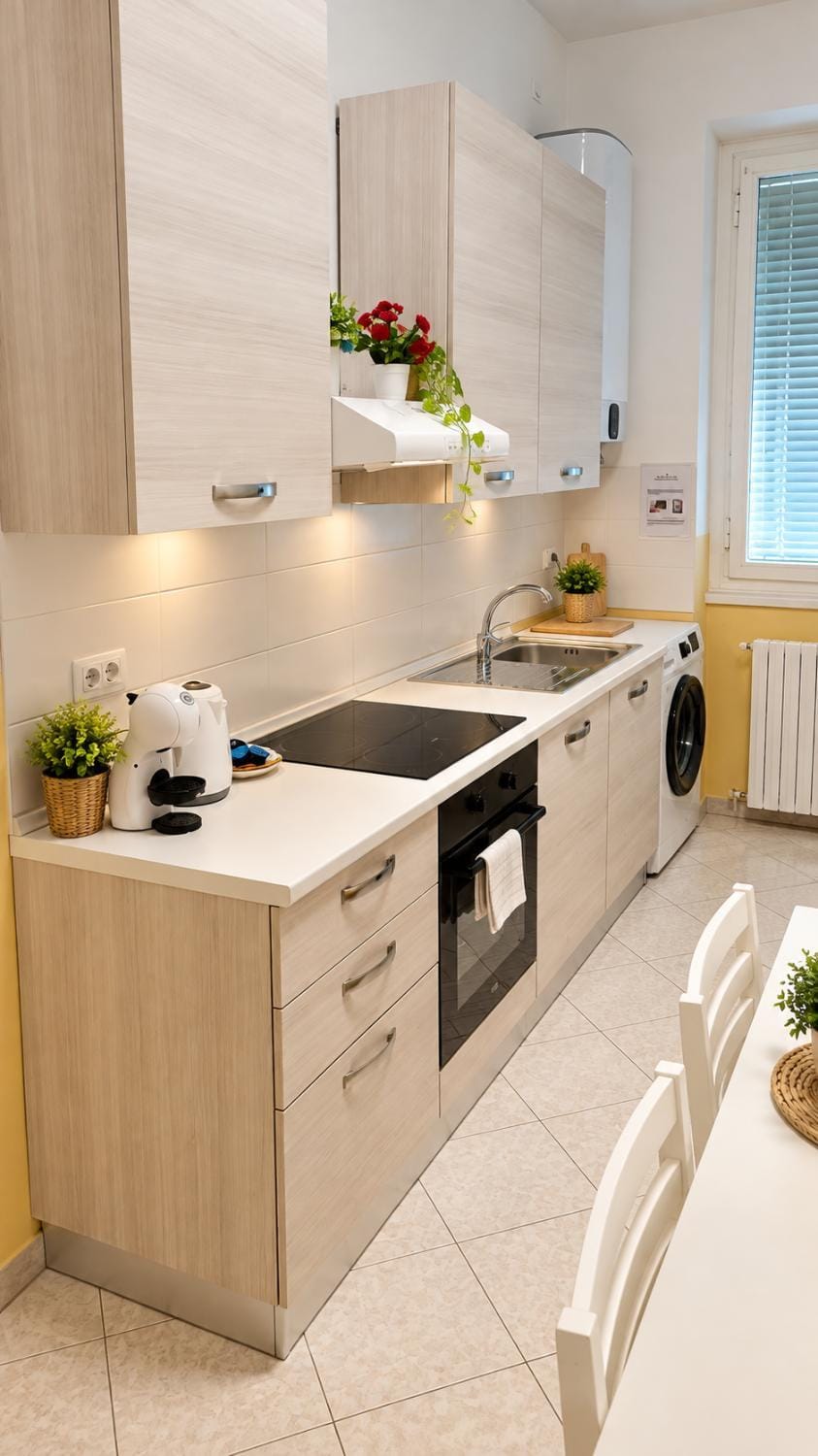 Kitchen or kitchenette, stove