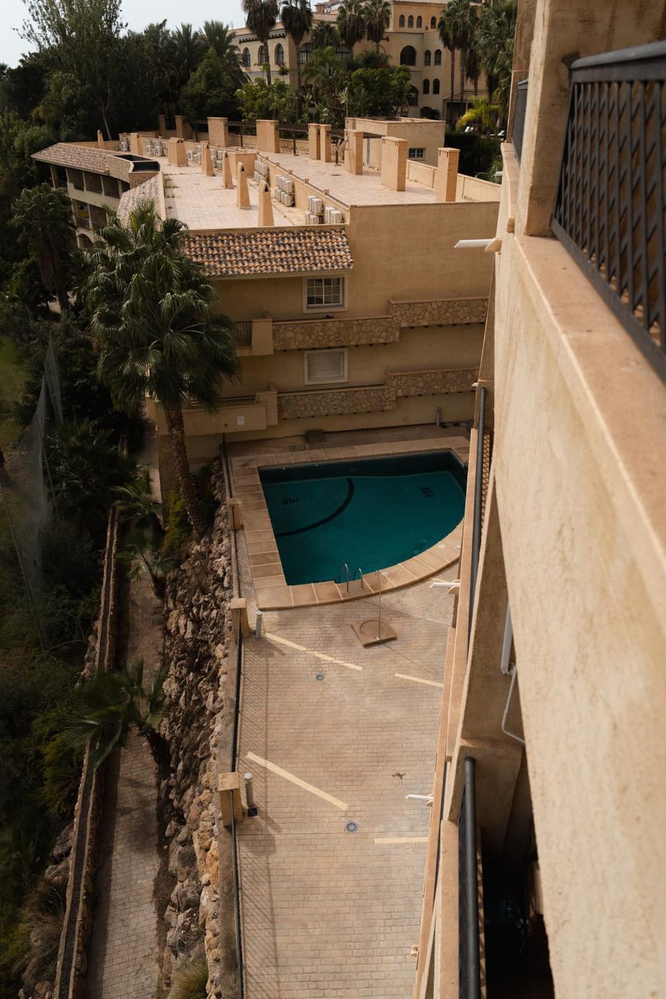 Property building, Patio, Day, View (from property/room), Balcony/Terrace, Pool view, Swimming pool