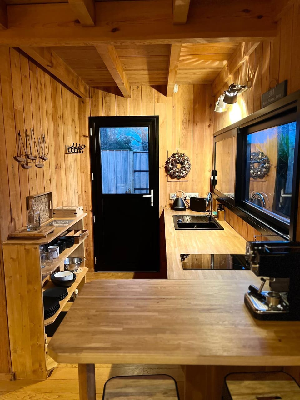 Kitchen or kitchenette, stove