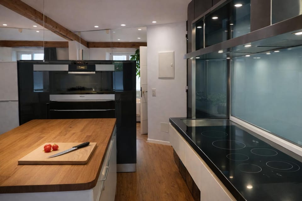 Kitchen or kitchenette, stove