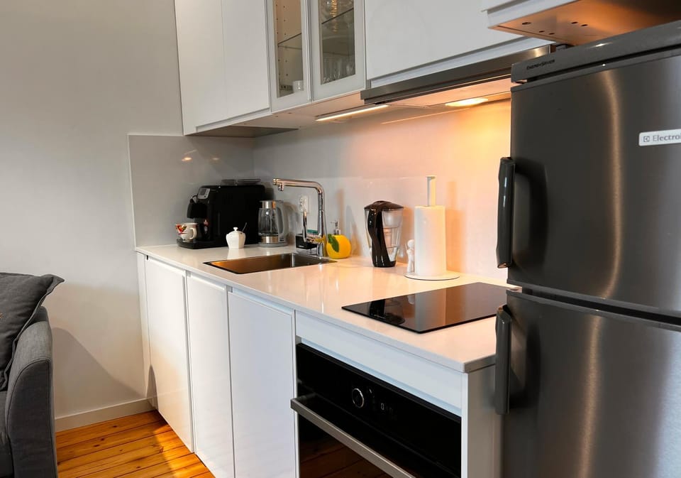 Kitchen or kitchenette, stove