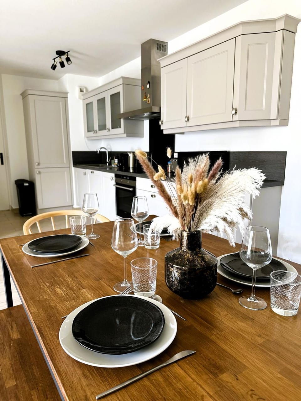 Kitchen or kitchenette, stove, kitchen