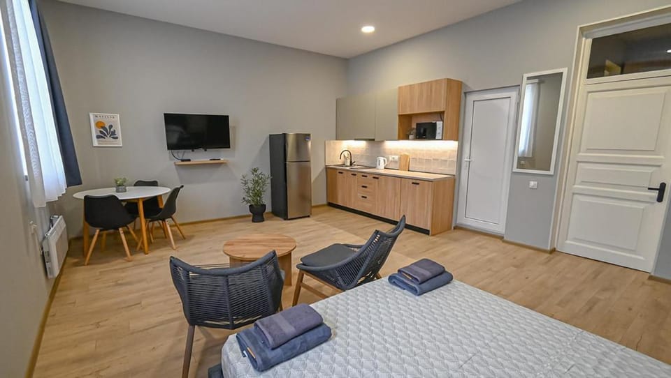 Bed, TV and multimedia, Kitchen or kitchenette, Living room, Photo of the whole room, Seating area, Dining area, Bedroom, minibar