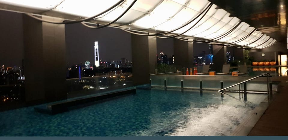 Night, Pool view, Swimming pool, Swimming pool
