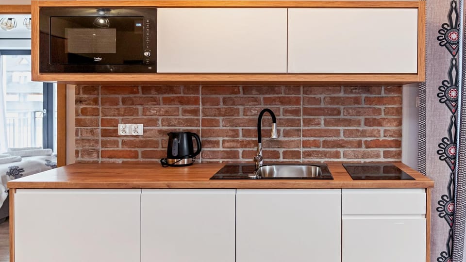 Kitchen or kitchenette, minibar, stove