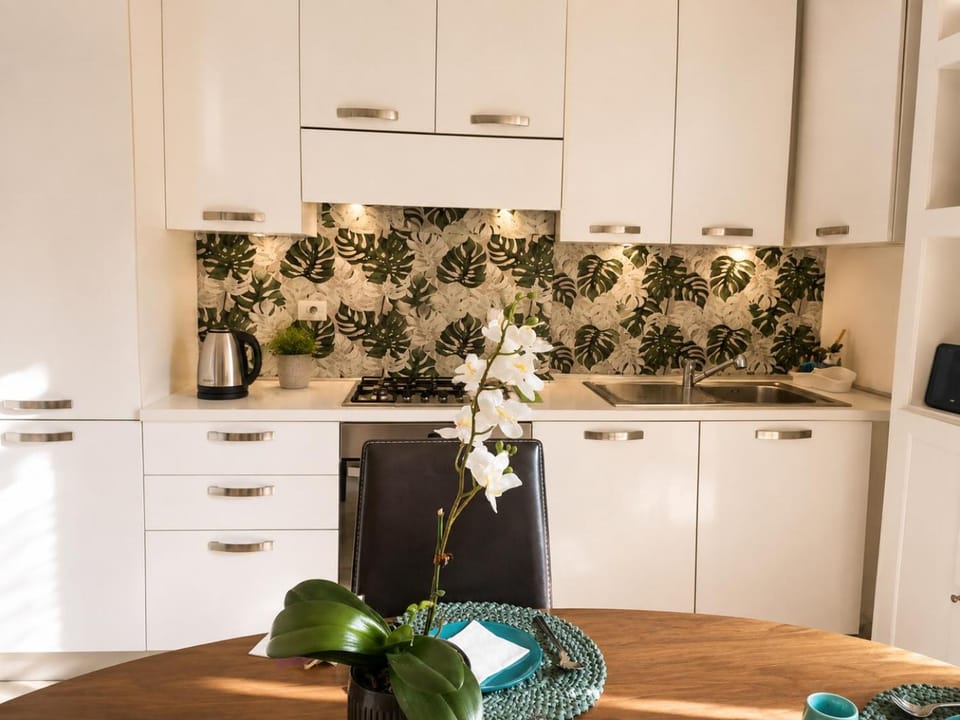 Coffee/tea facilities, Kitchen or kitchenette, oven, stove
